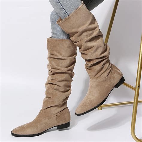 Miluxas 2025 Clearance! Women Mid Calf Slouch Boots Clearance Suede ...