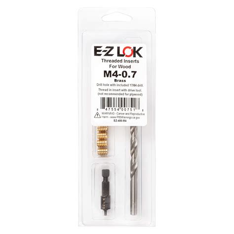 E-Z LOK 400-M4 Threaded Inserts for Wood, Installation Kit, Brass ...