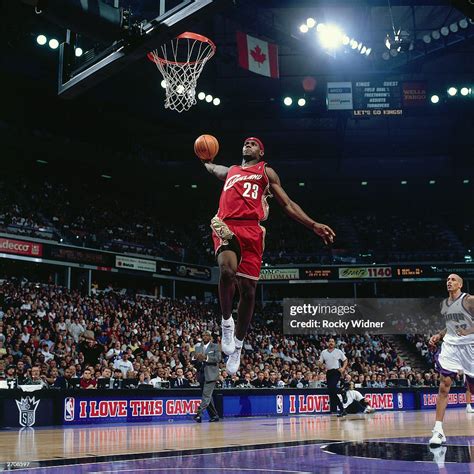 LeBron James of the Cleveland Cavaliers goes for a dunk against the ...