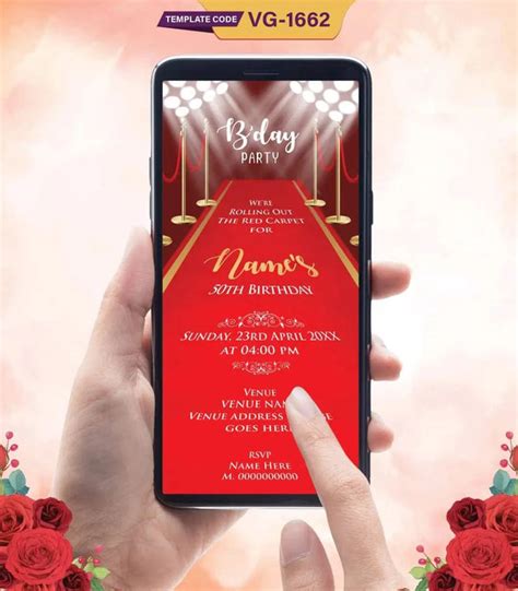 Red Carpet 50th Birthday Invitation Card | Glamorous Red Theme Digital ...