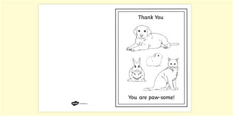 Pets Thank You Card Colouring Activity | Primary Resources