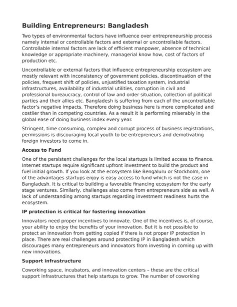 Building Entrepreneurs - Controllable internal factors are lack of ...