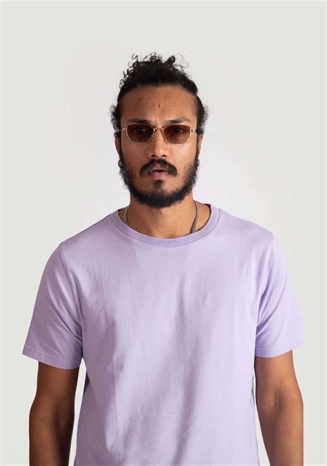 Men's Regular Fit Lavender Tee - Jacquard Neck | Stylera