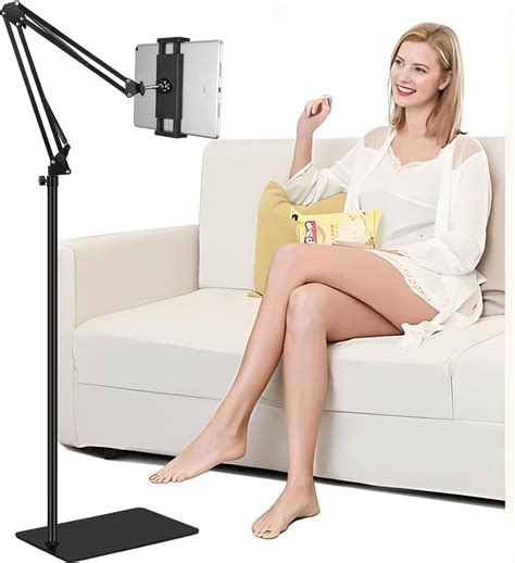 Tablet Floor Stand with Heavy Duty Base【Ultra Sturdy】, Overhead Bed ...