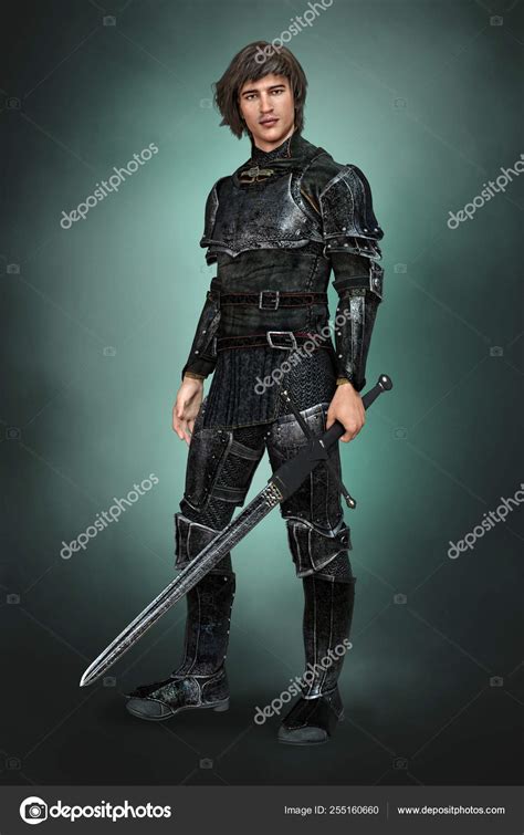 Render Handsome Medieval Knight in Black Armor Armour — Stock Photo ...