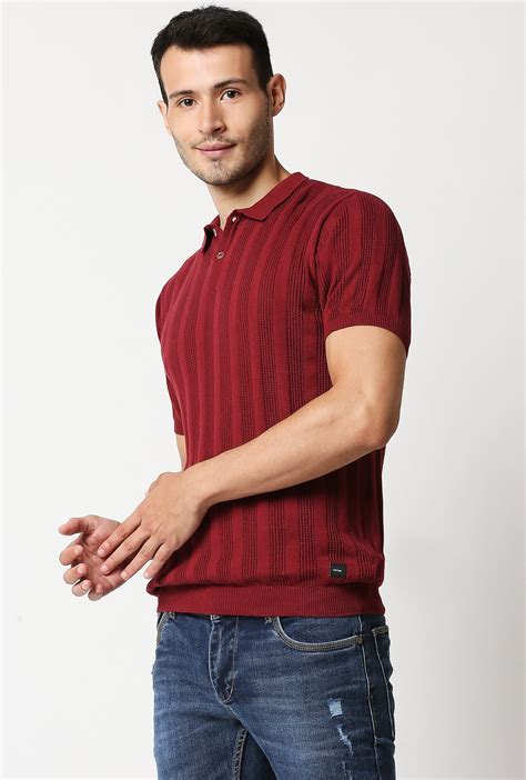 Fostino Alpha Knitted Maroon Polo T-Shirt - Fostino T-Shirts