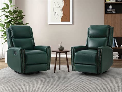 Buy HULALA HOME Genuine Leather Swivel Rocker Recliners Set of 2 ...