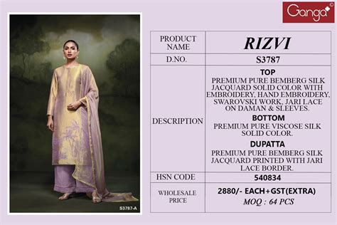 Ganga Rizvi 3787 Bemberg Silk Embroidery Salwar Suits Collection