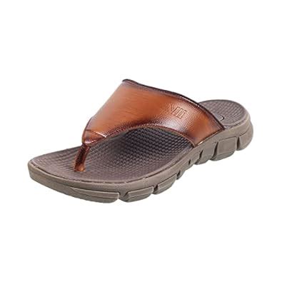 Buy Walkway Men Tan Synthetic Leather Thong Slipper | Chappal UK/10 EU ...