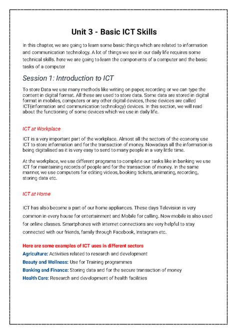 Basic ICT Skill - FOR reference - Unit 3 - Basic ICT Skills In this ...