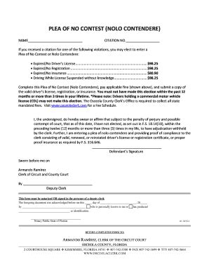 Fillable Online PLEA OF NO CONTEST NOLO CONTENDERE Fax Email Print ...