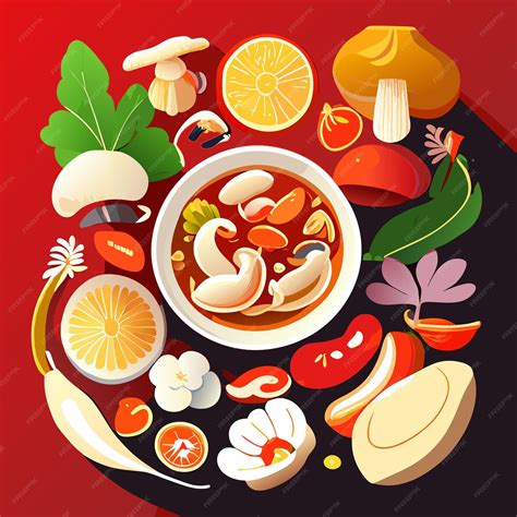 Premium Vector | Oyster mushrooms prawns galanga root ginger chili ...