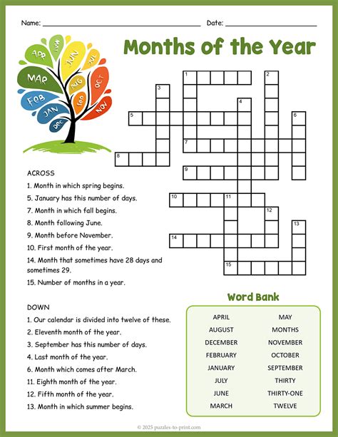 Months of the Year Word Search