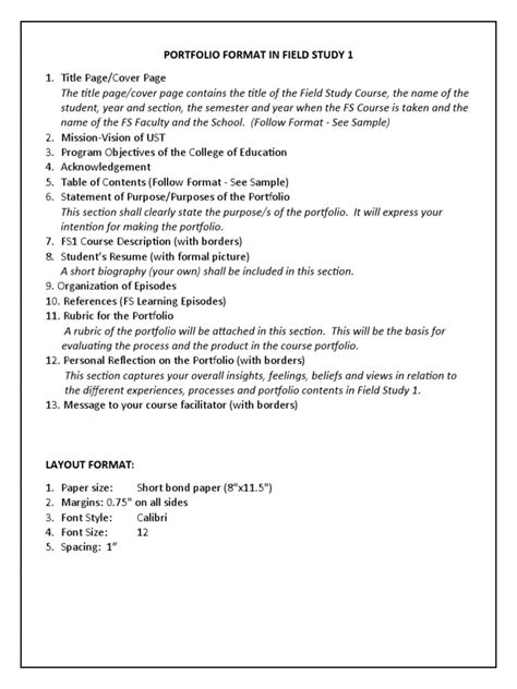 Image result for Format of Portfolio