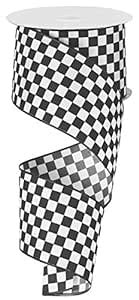 Black and White Check Ribbon, 2.5" Wide x 10 Yards, Wired Edge : Amazon ...