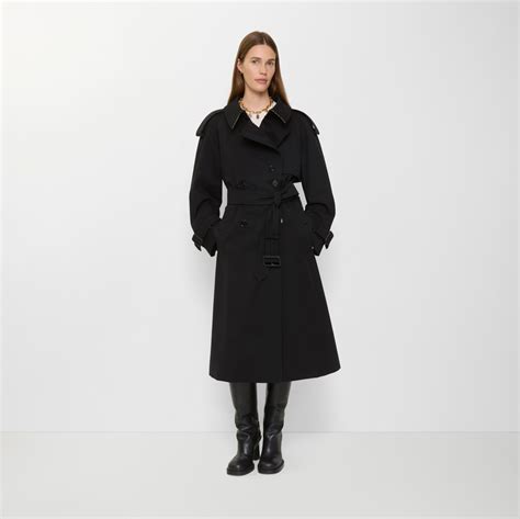 Long Gabardine Fitzrovia Trench Coat in Black - Women, Cotton Gabardine ...