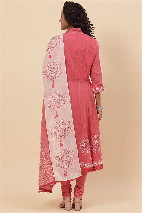 Buy Onion Pink Cotton Anarkali Kurta Churidar Suit Set Online at Biba India