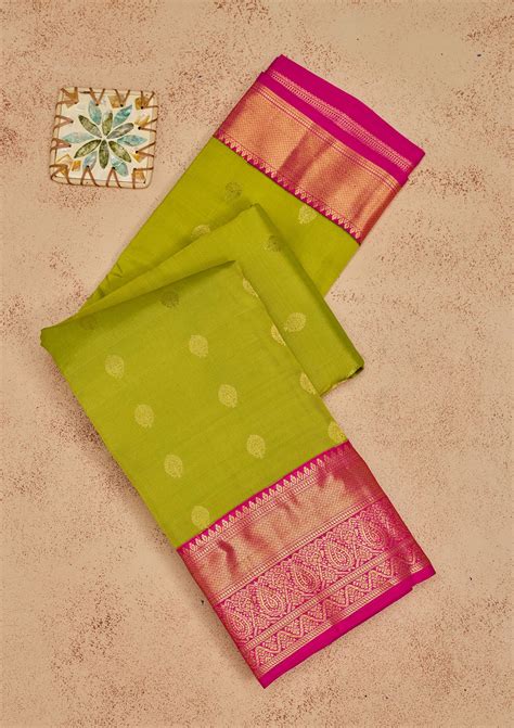 Buy Parrot Green Zariwork Pure Silk Saree - Koskii
