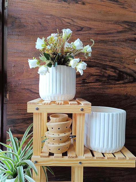Niyara White line Design Stylish Large Ceramic Pots Combo Planters for ...