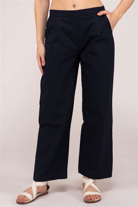 Navy Blue Wide Leg Cotton pant – Albelie