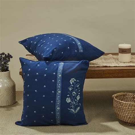 Buy Fabindia Indigo Sameera Cotton Printed Cushion Cover -16"X16 ...