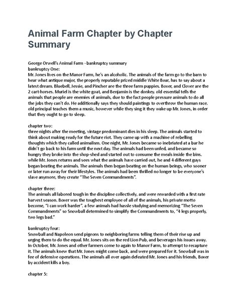 Animal Farm Chapter by Chapter Summary - Animal Farm Chapter by Chapter Summary George Orwell's ...