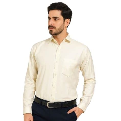 Alex ally Men's Cotton Formal Shirt, Regular Fit, Cream Yellow, Full ...