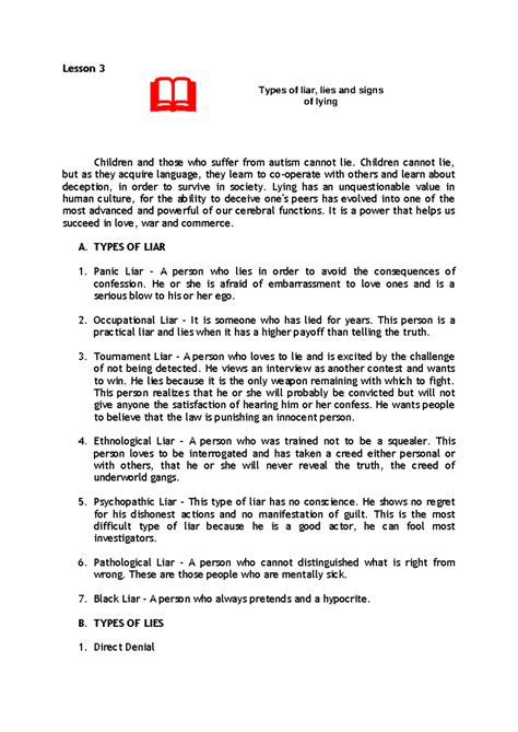 Types of Liars: Understanding Lies and Signs of Deception - Studocu