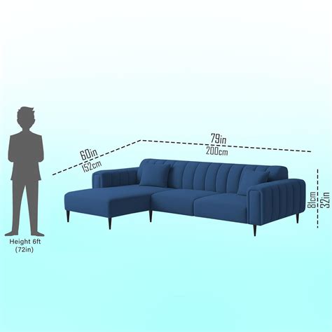 Damian LHS 4 Seater L Shape Sofa Set for Living Room (Blue Colour Fabr