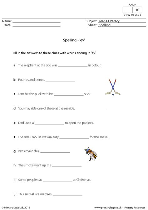 Spellings - Words Ending in 'Ey'
