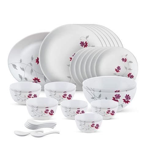 Larah by Borosil - Moon Series, Flower Pot 33 Pieces Opalware Dinner ...