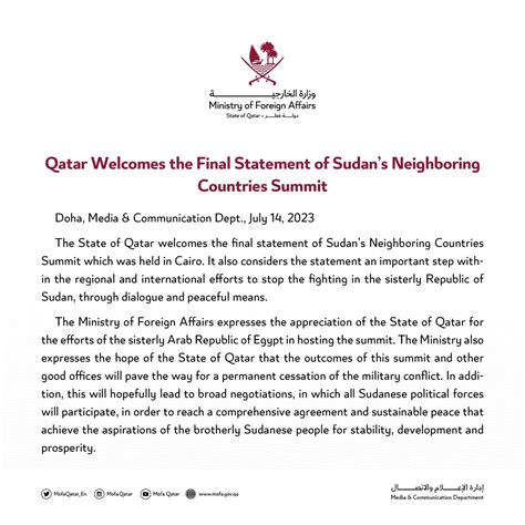 Ministry of Foreign Affairs - Qatar on Twitter: "Statement : Qatar Welcomes the Final Statement ...