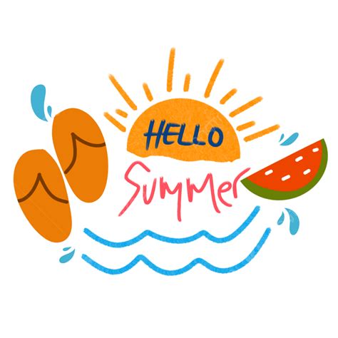 Hello Summer Hd Transparent, Hello Summer Beach And Set Icon Cute ...