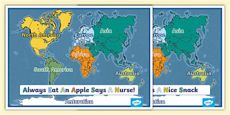 World Continents Acronym or Mnemonics Posters | Twinkl