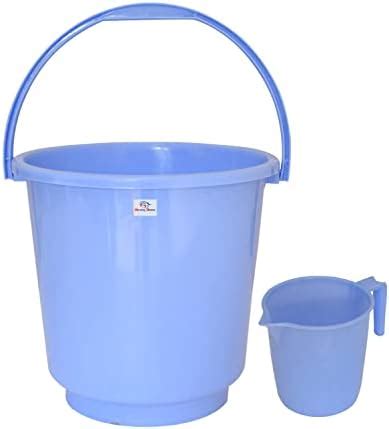 Heart Home 2 Pieces Plastic Bathroom Bucket & Mug Set (Blue) : Amazon ...