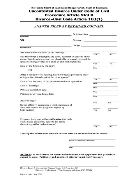 2009-2026 LA Divorce Form 2 - Blank Fillable Template | Fill Out, Print ...