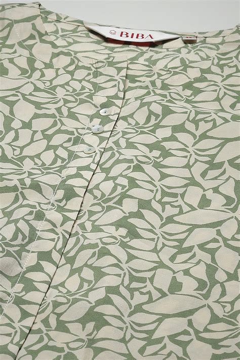 Sage Green Viscose Straight Printed 2 Piece Set