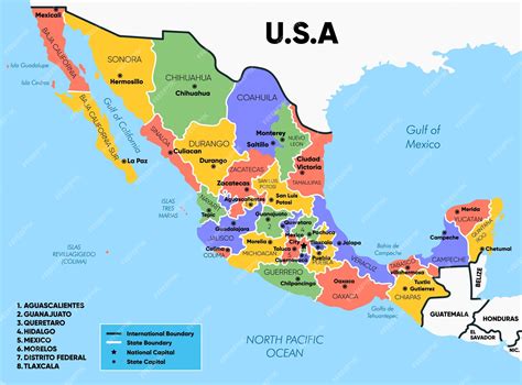 Mapa de México con nombres detallados de estados y ciudades | Vector ...