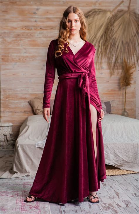 Floor Length Robe, Velvet Robe Long, Red Velvet Kimono,velvet Nightgown ...