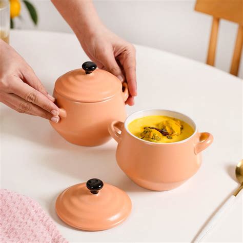Amara Ceramic Soup Bowl Set Of 2 Peach 450ml Online - Premium Soup Bowl ...