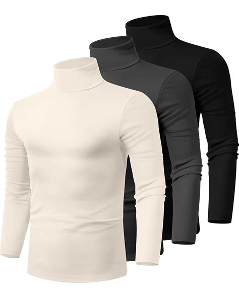 Ficerd 3 Pack Men's Turtleneck Shirts, Long Sleeve Cotton Pullover ...
