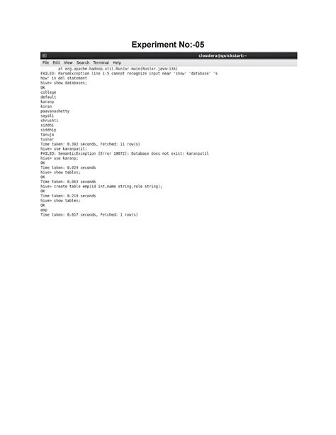 Exp 5 - output hive - Big Data Analytics - Experiment No:- - Studocu