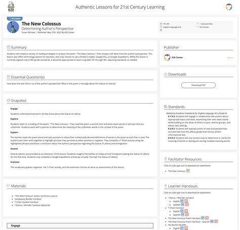 The New Colossus: Determining Author's Perspective Lesson Plan for 7th ...