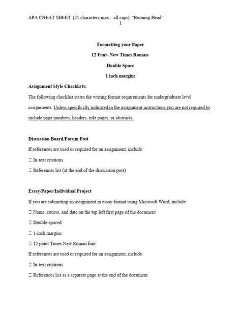 Image result for APA Format Cheat Sheet