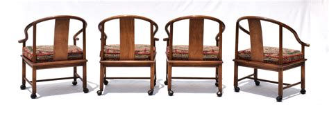 20th c. Modern Ming Horseshoe Chairs With Caned Seats Custom Cushions ...