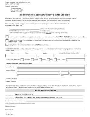 2021-2025 Form JPMorgan Chase Bank Odometer Disclosure Statement ...