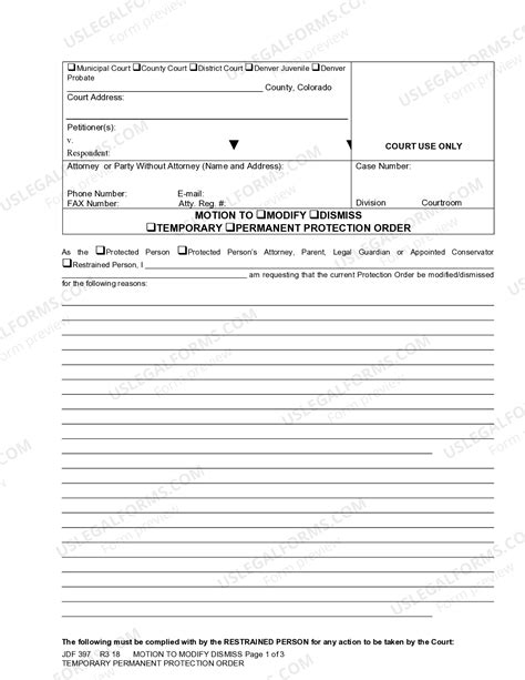 Colorado Motion to Modify or Dismiss Temporary or Permanent Protection ...