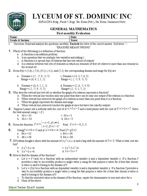 Image result for General Math External Exam Matrices