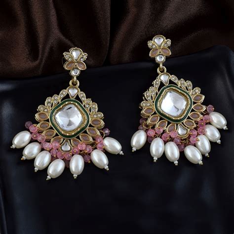 Pink Color Kundan Earrings – FemNari