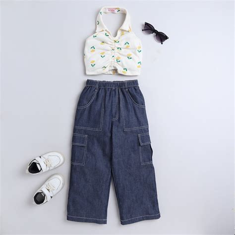 Buy Crop Top and Stitch Detail Cargo Pant Set – taffykids